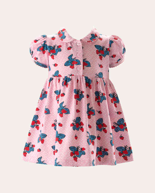 Girl's Strawberry Jersey Puff-Sleeve Dress, Size 6M-24